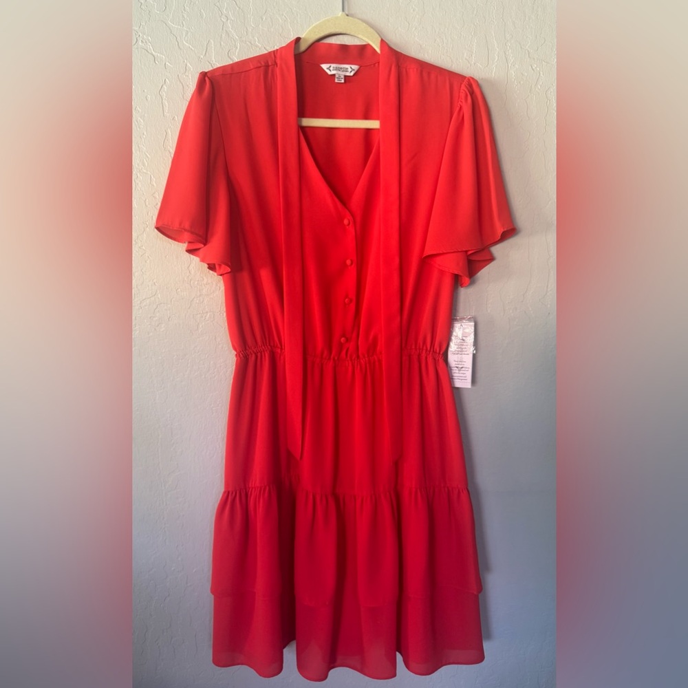Nanette Lepore Vibrant Sun Saffron Tiered neck tie Dress size 10 NWT